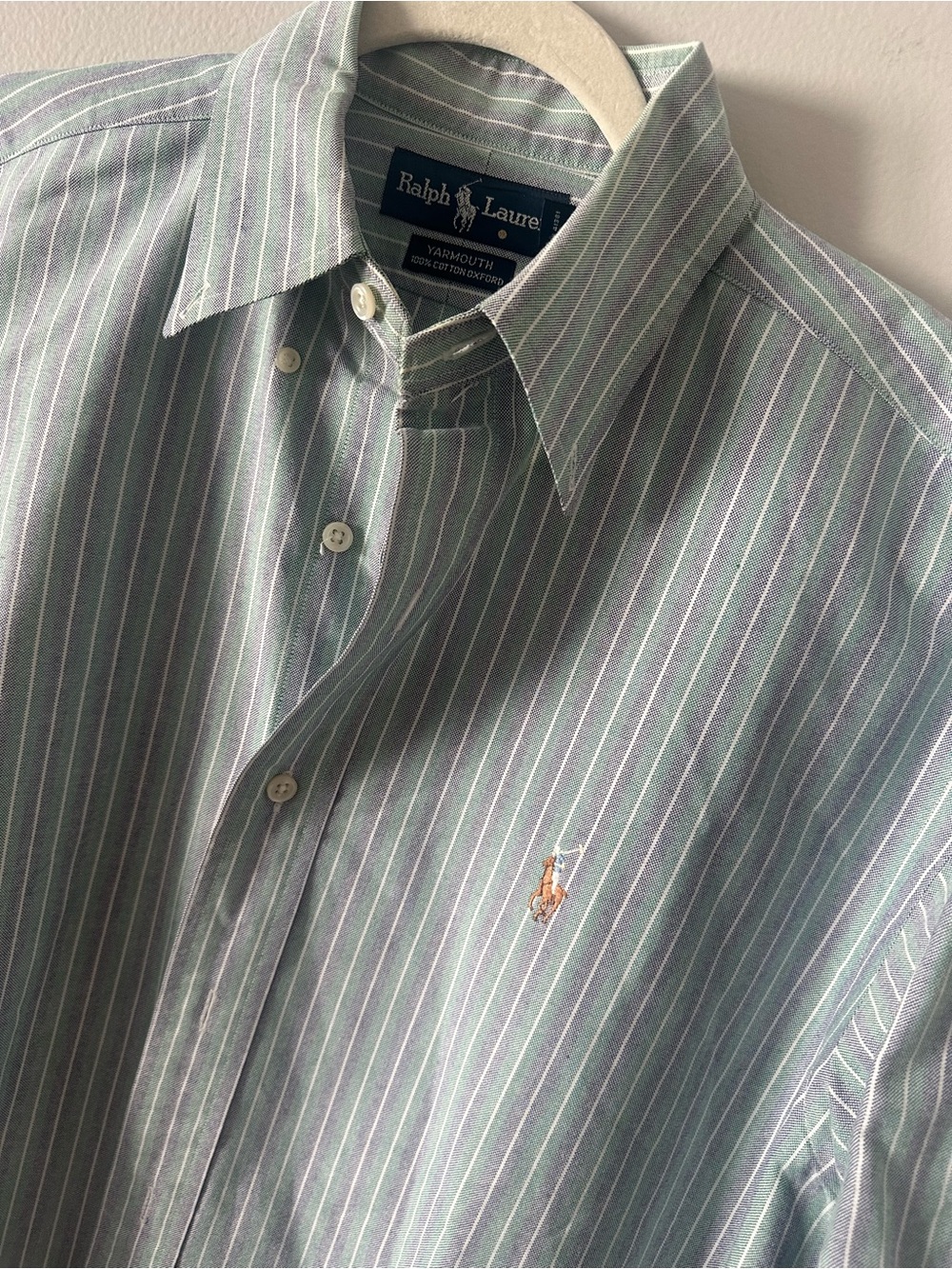 Ralph Lauren Mint Green Striped Oxford Button-Down Shirt-15.5x32/33